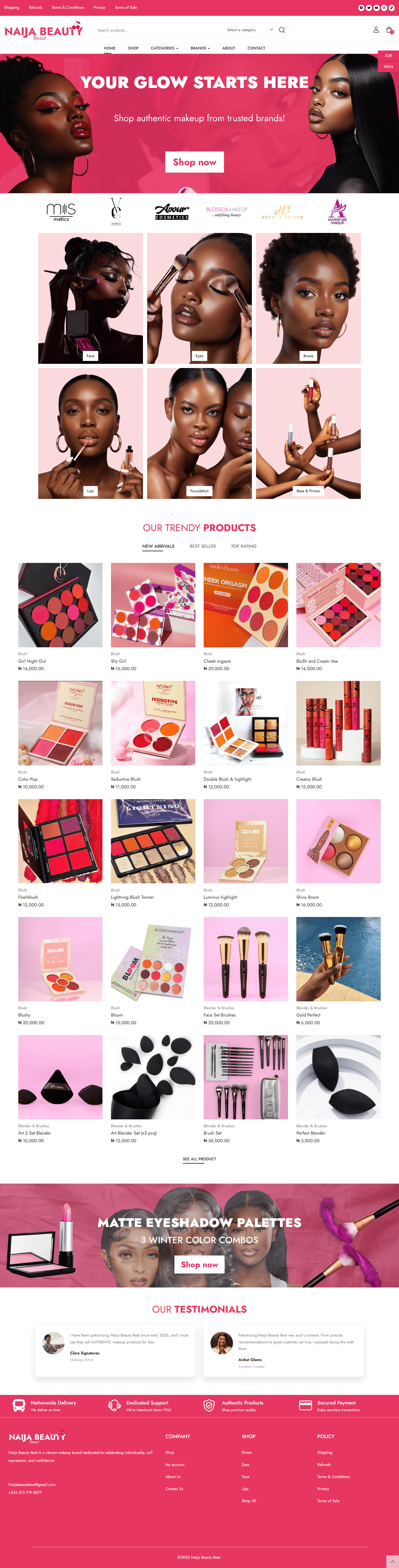 Naya Skincare portfolio project by a web design company in Lagos